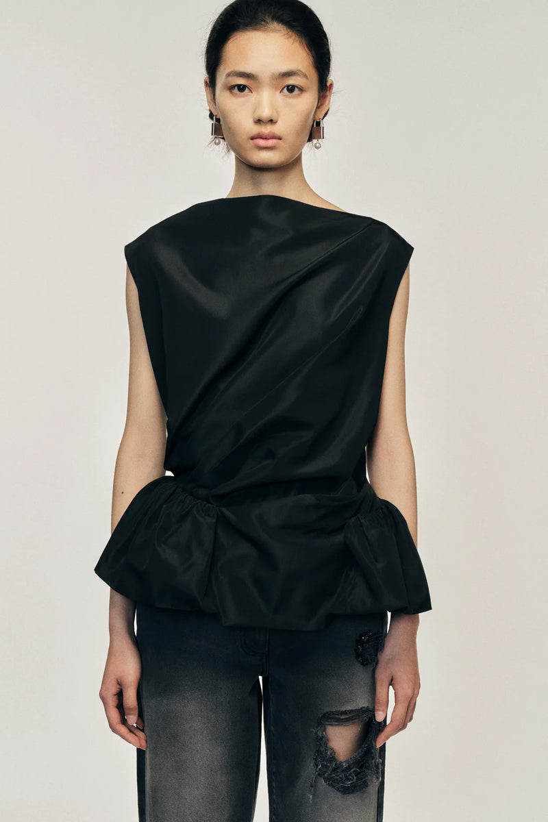 SIMONE ROCHA DRAPED PEPLUM TOP BLACK