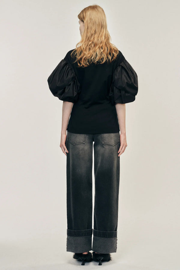 SIMONE ROCHA BLACK PETAL SLEEVE T-SHIRT