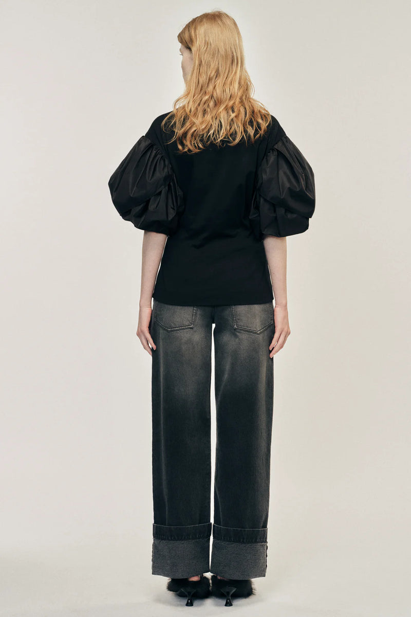 SIMONE ROCHA BLACK PETAL SLEEVE T-SHIRT