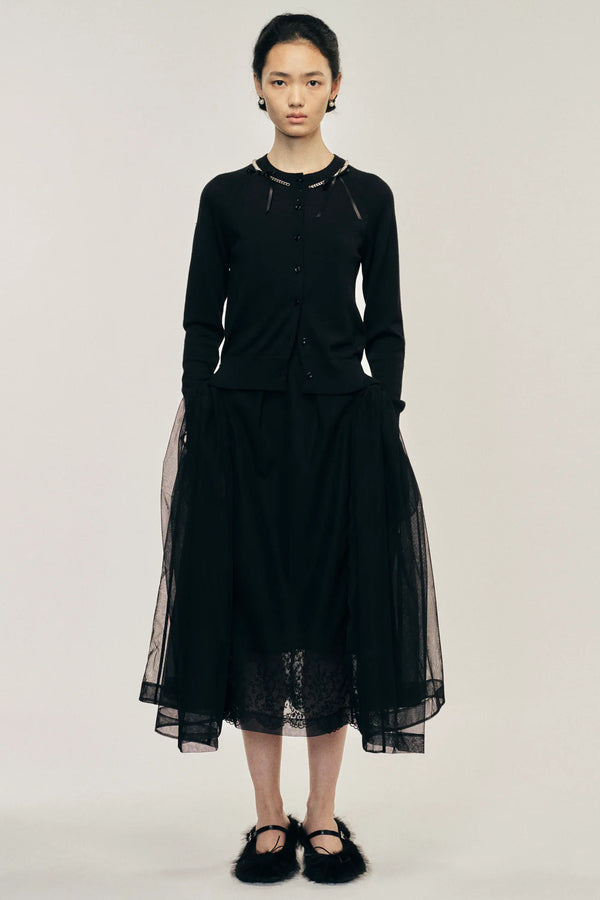 SIMONE ROCHA PEARL & CHAIN BOW CARDIGAN