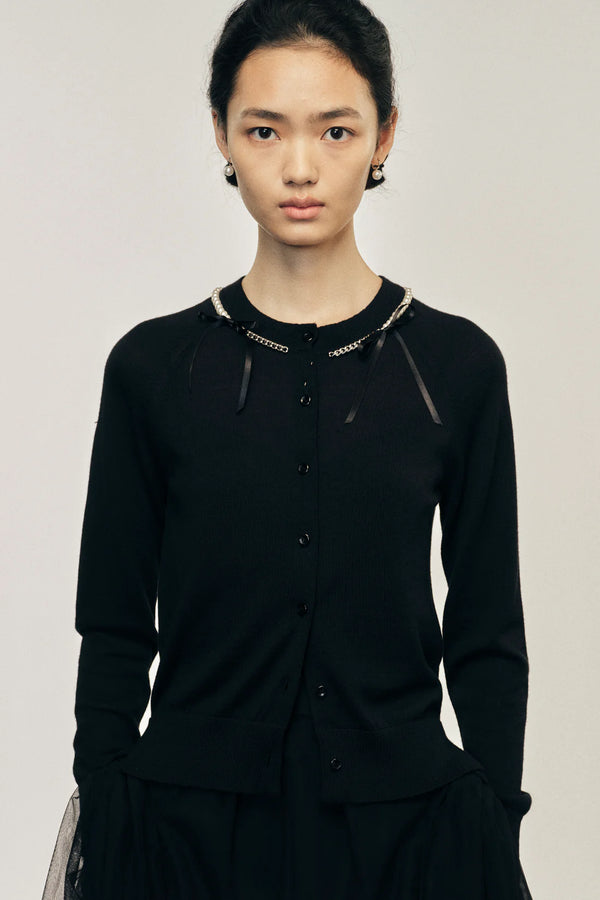 SIMONE ROCHA PEARL & CHAIN BOW CARDIGAN