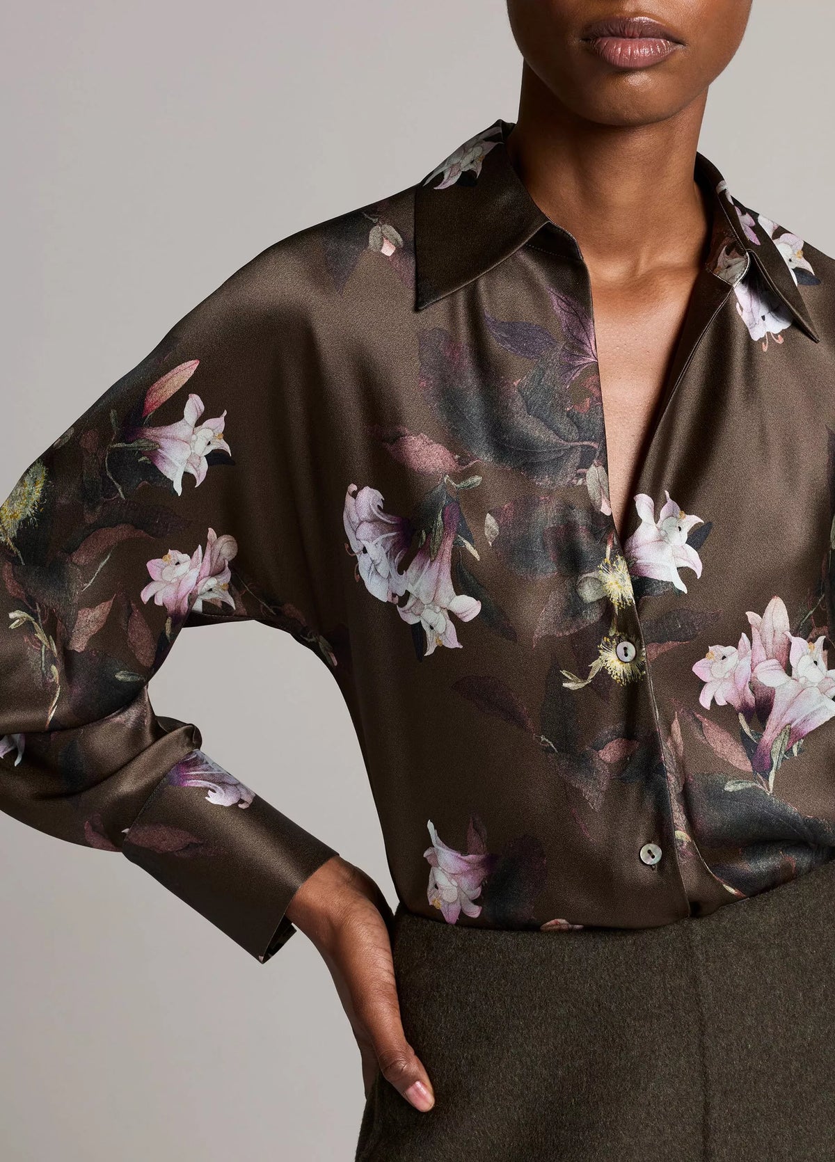 VINCE LILY VINE SILK BIAS BLOUSE