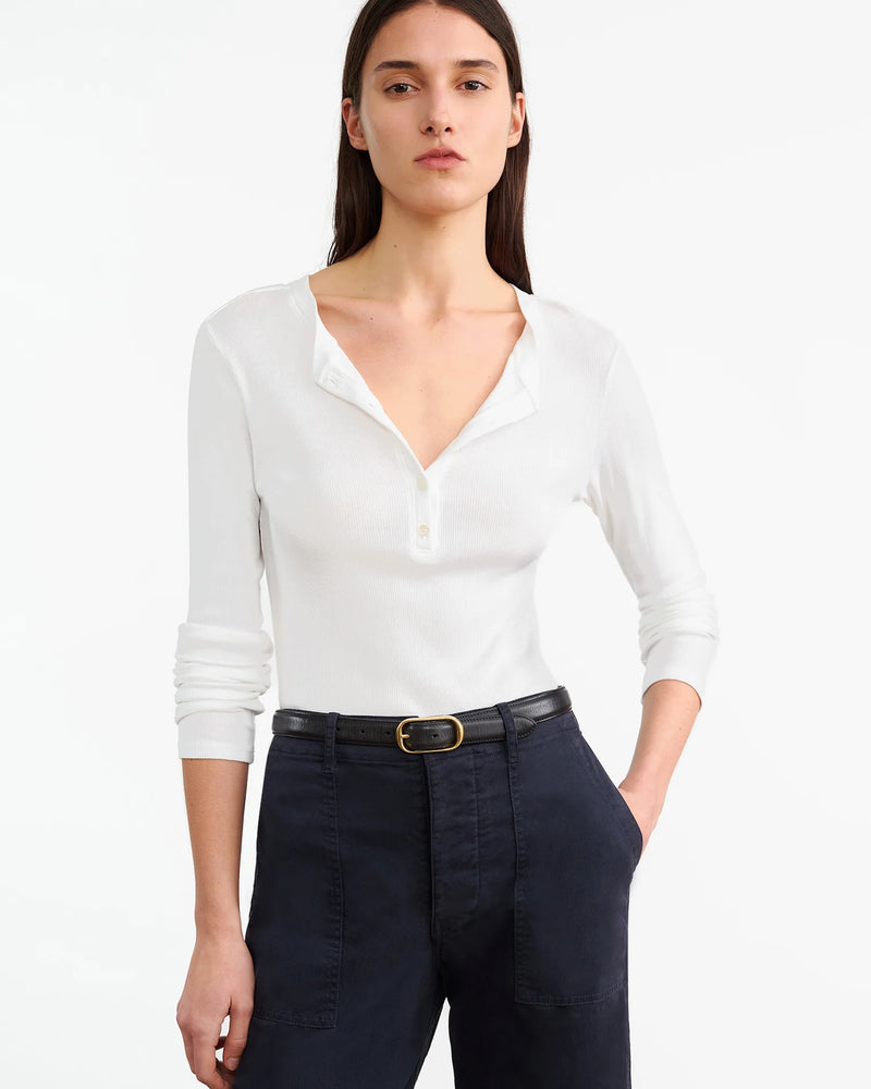 NILI LOTAN JORDAN HENLEY TEE IN WHITE