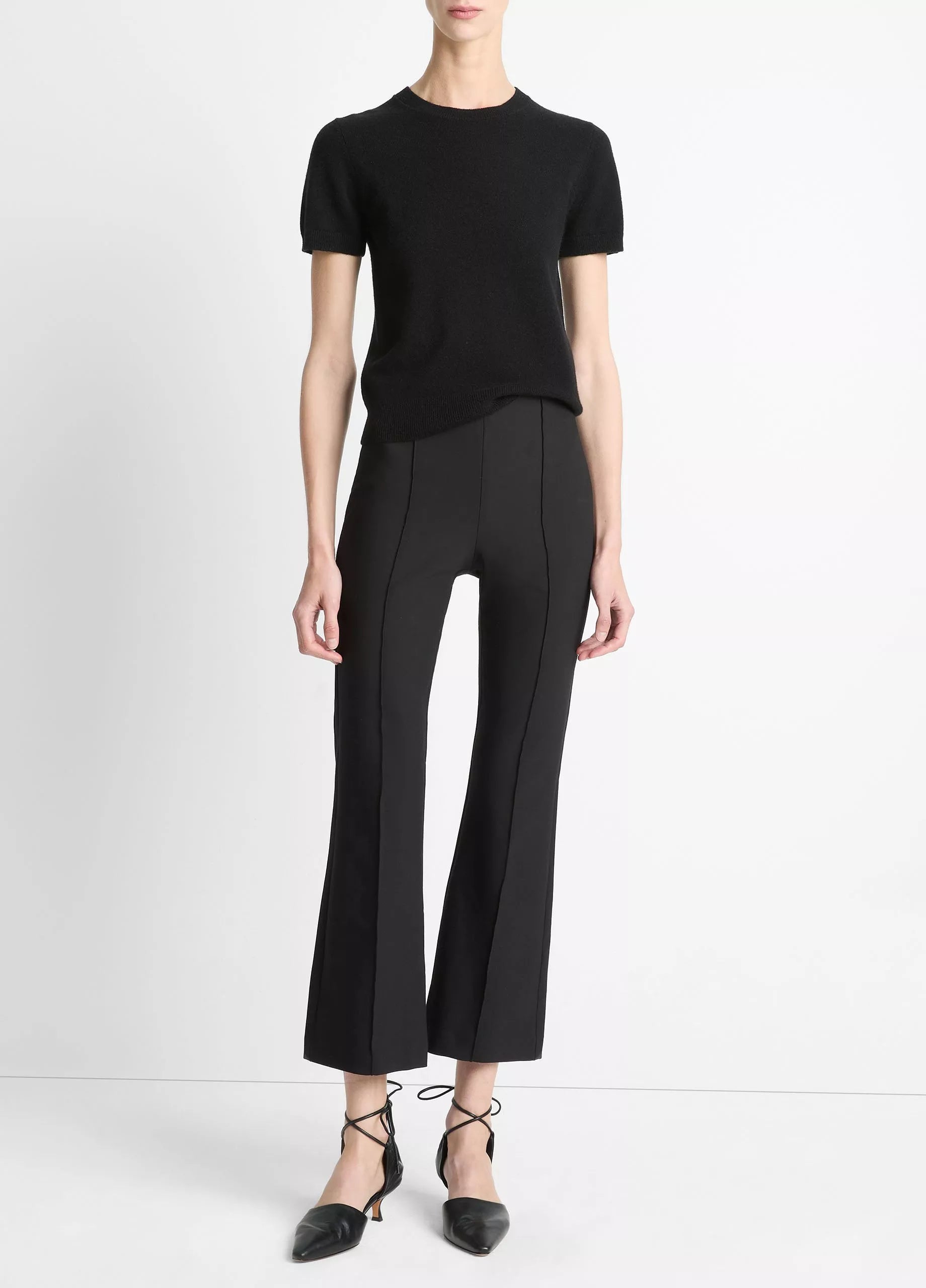 VINCE NIKI MID-RISE PINTUCK CROPPED FLARE PANT BLACK