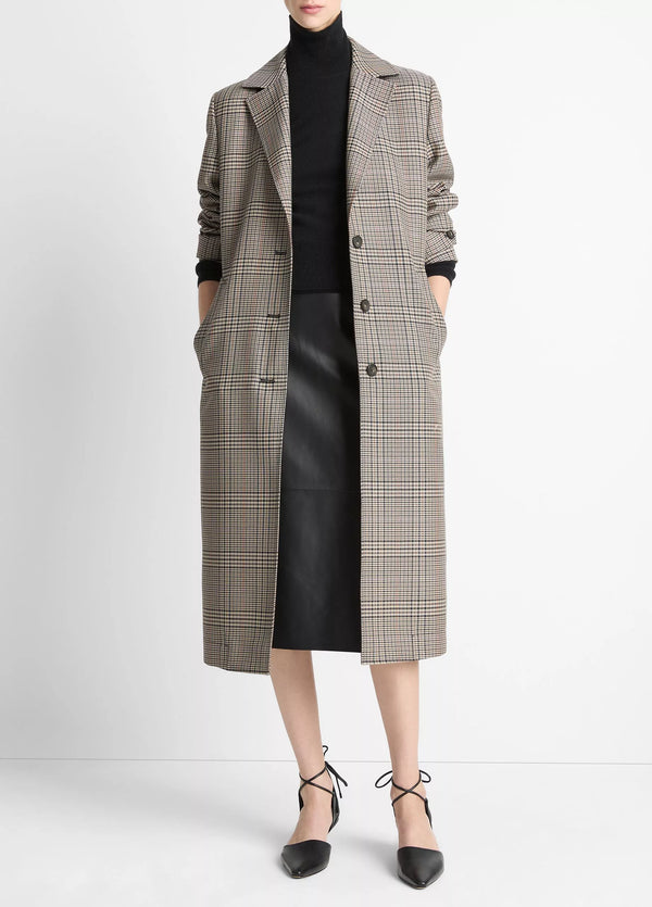 VINCE PRESSED PLAID COAT