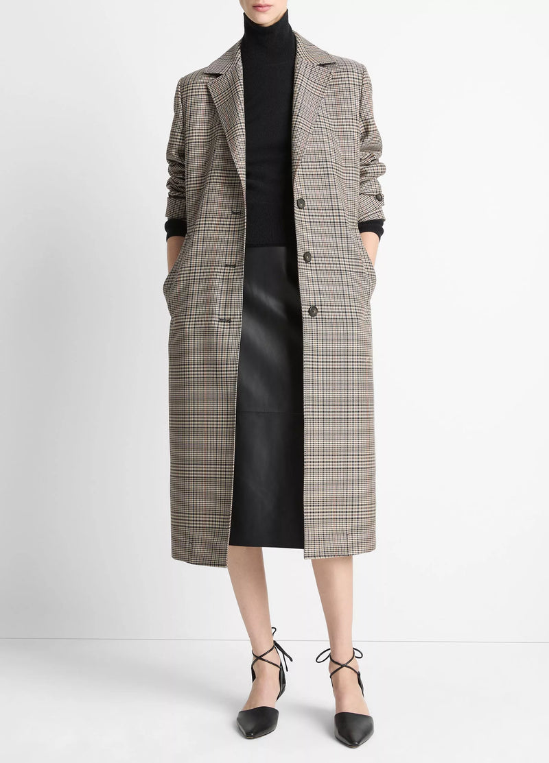 VINCE PRESSED PLAID COAT