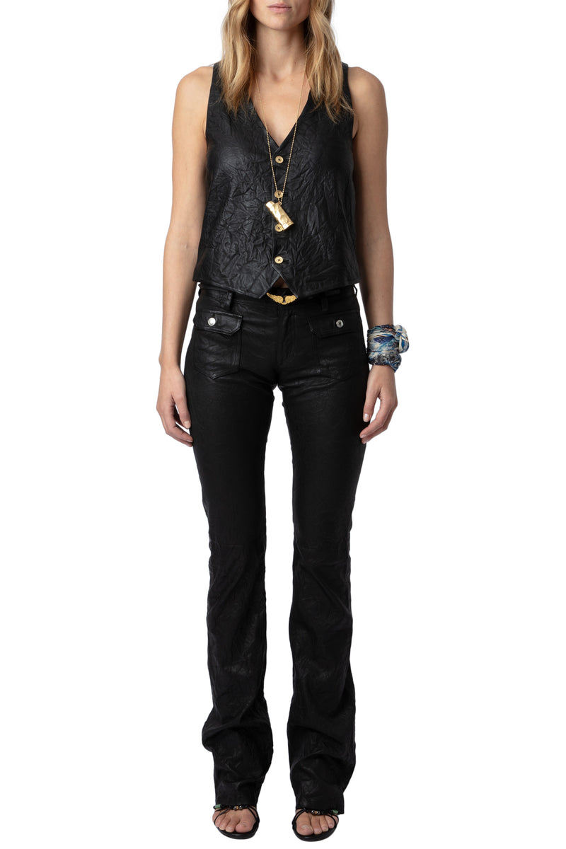 ZADIG & VOLTAIRE EMILIE BLACK LEATHER WAISTCOAT