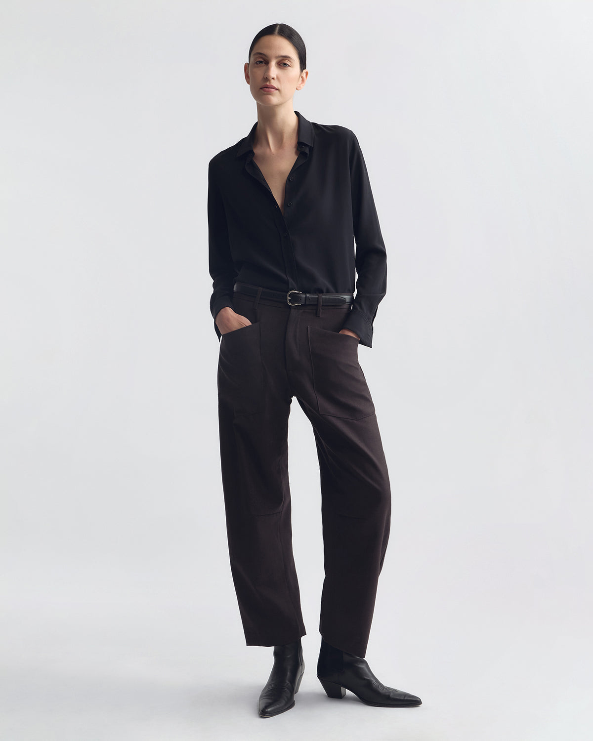 NILI LOTAN SHON WOOL PANTS BROWN HERRINGBONE