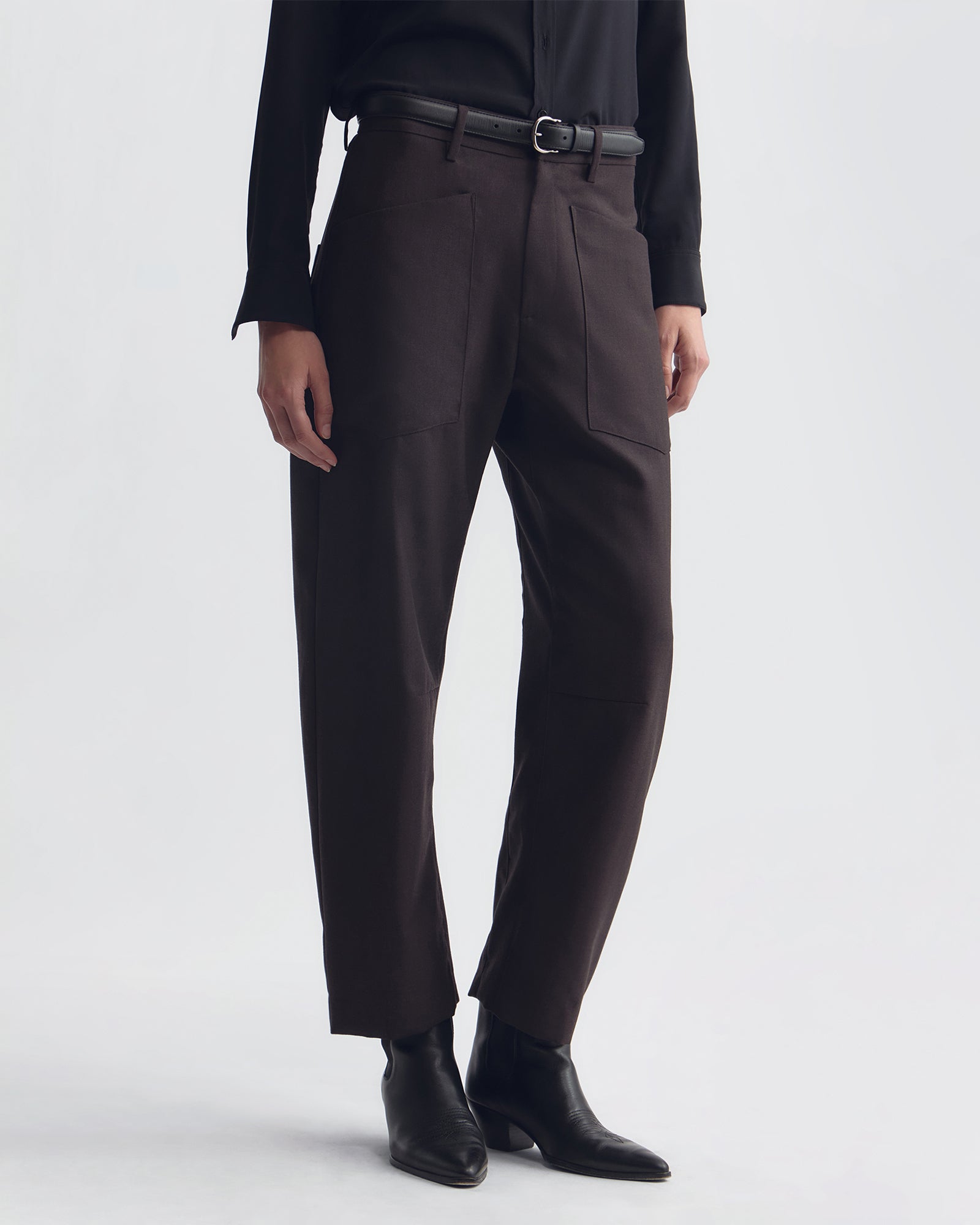 NILI LOTAN SHON WOOL PANTS BROWN HERRINGBONE