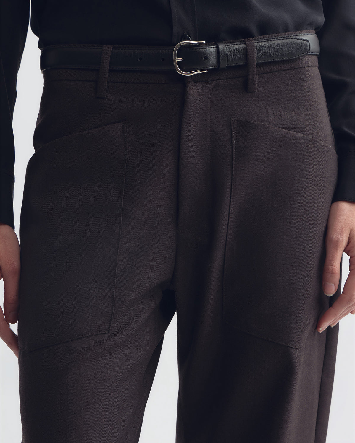 NILI LOTAN SHON WOOL PANTS BROWN HERRINGBONE