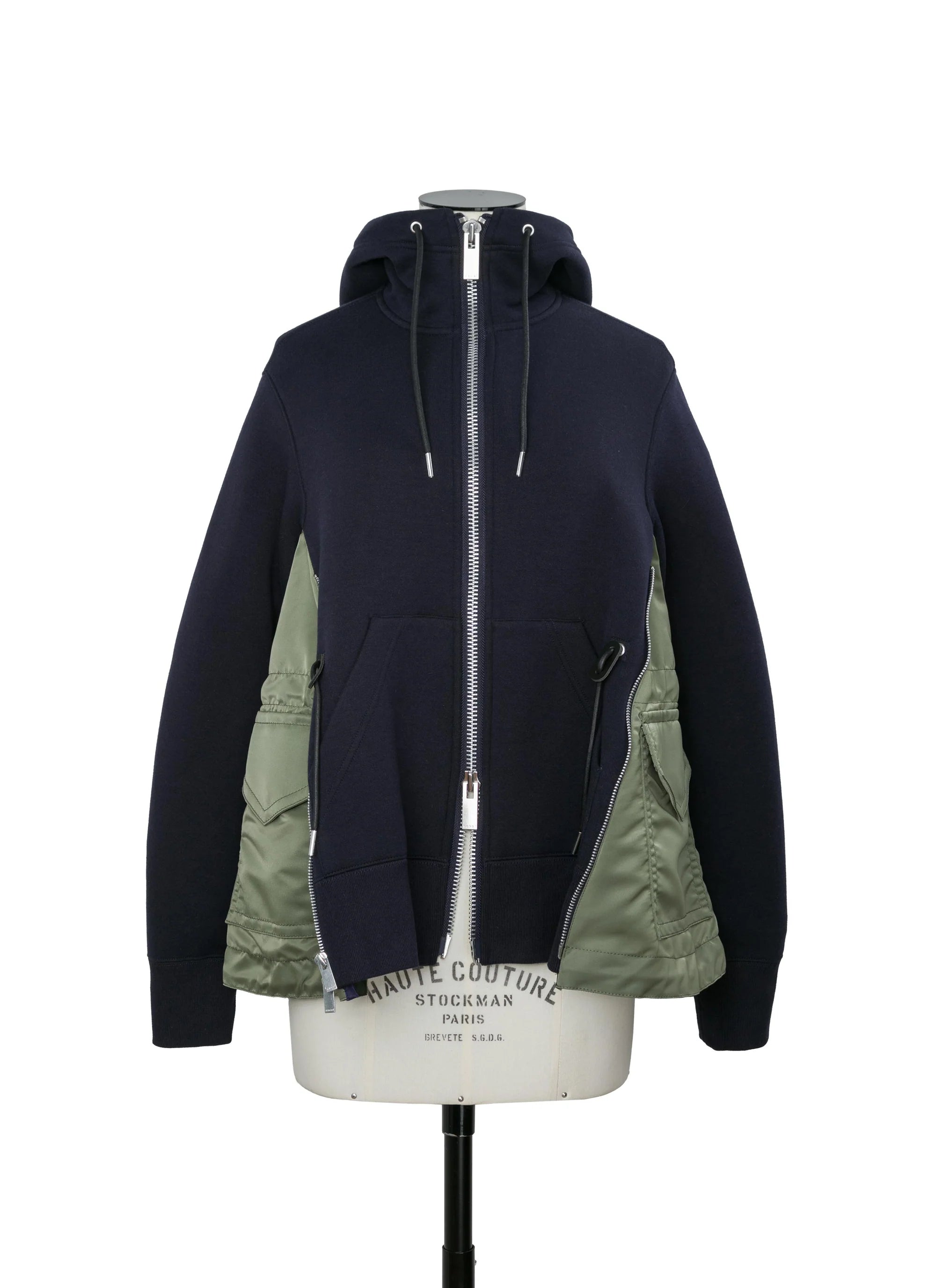 SACAI SWEATXNYLON HOOD - NAVY/KHAKI