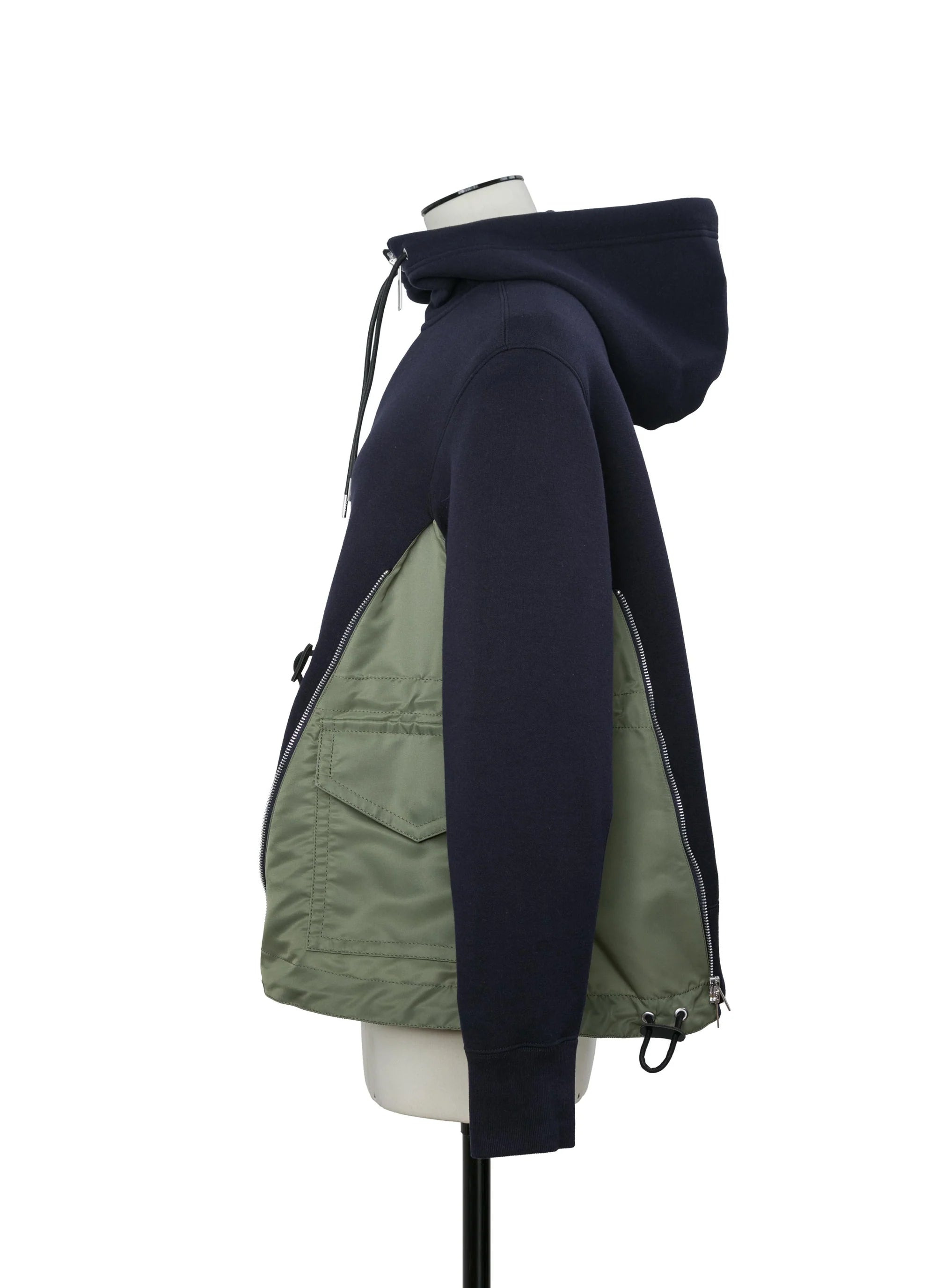 SACAI SWEATXNYLON HOOD - NAVY/KHAKI