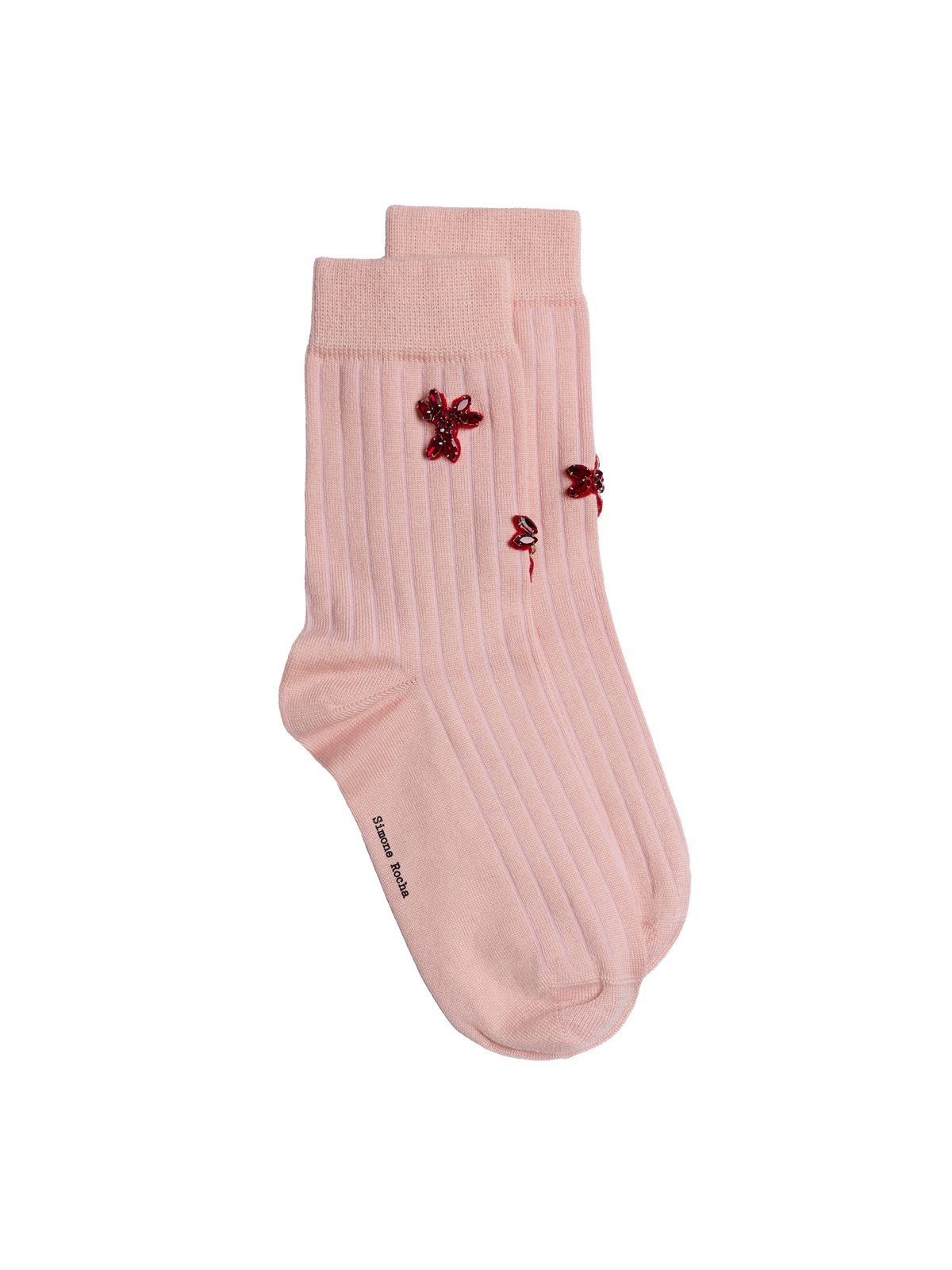 SIMONE ROCHA EMBELLISHED MERINO SILK ANKLE SOCKS BLUSH/RED