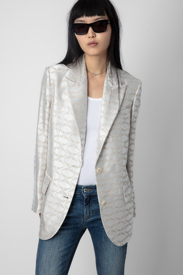 ZADIG ET VOLTAIRE VICKA JAC WINGS BLAZER IN OFFWHITE AND GOLD