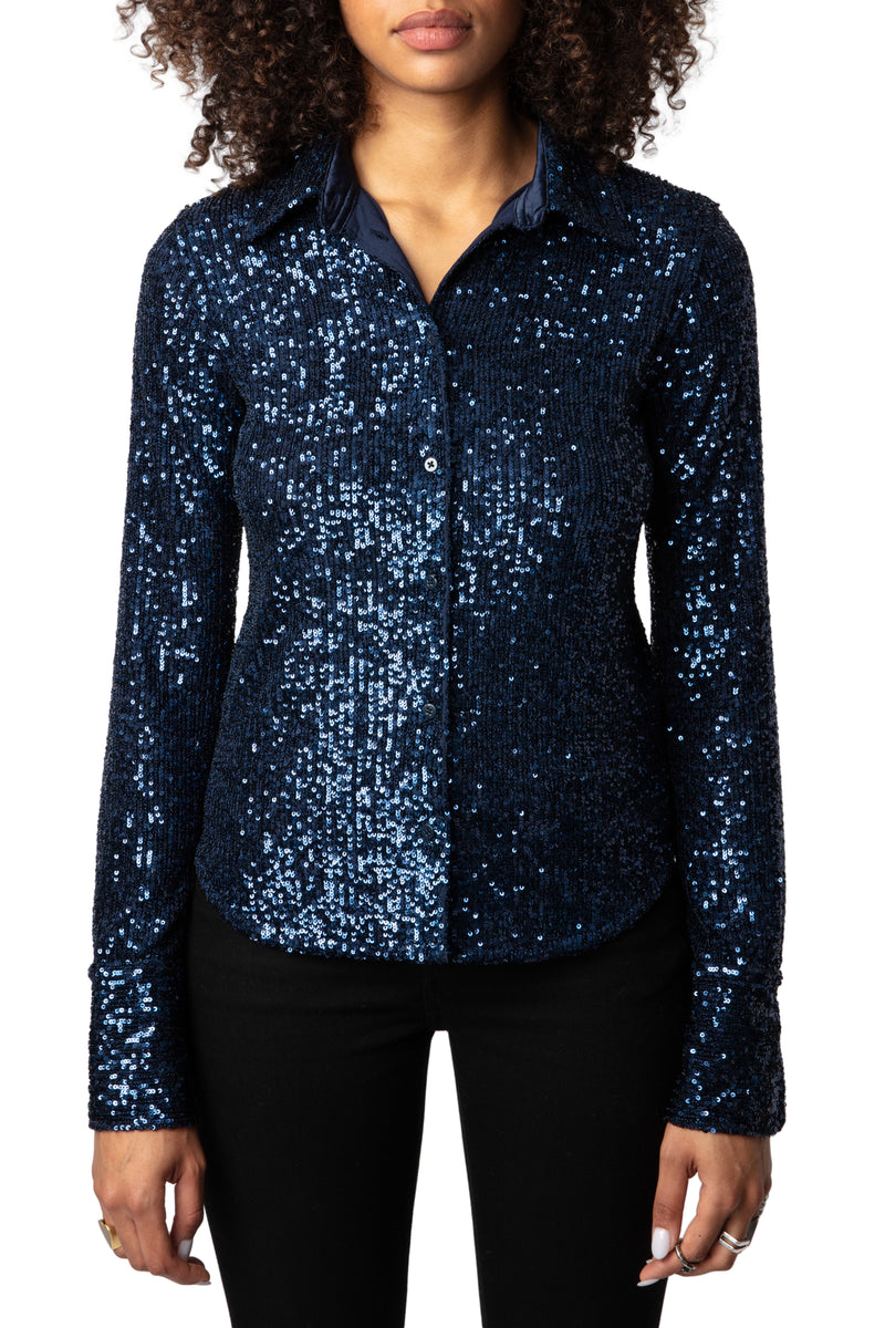 ZADIG & VOLTAIRE TAWNY BLUE SEQUIN BLOUSE