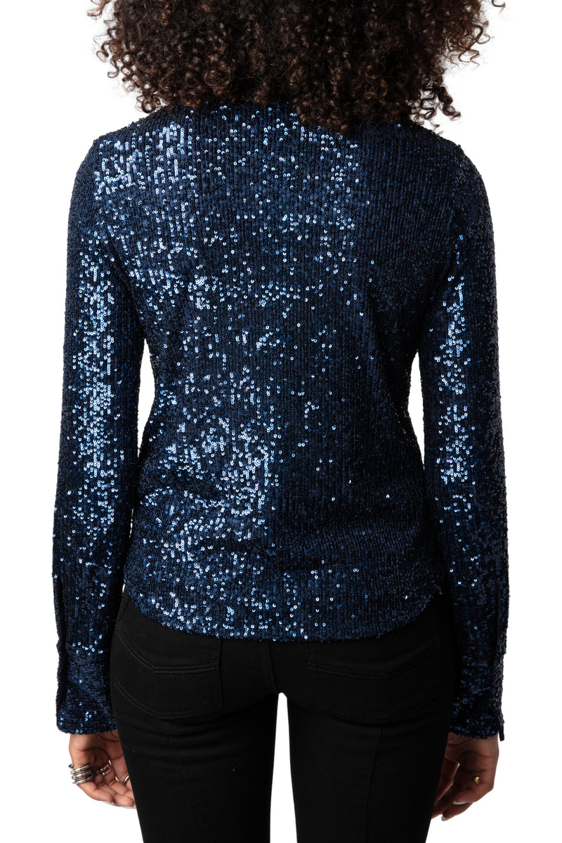 ZADIG & VOLTAIRE TAWNY BLUE SEQUIN BLOUSE