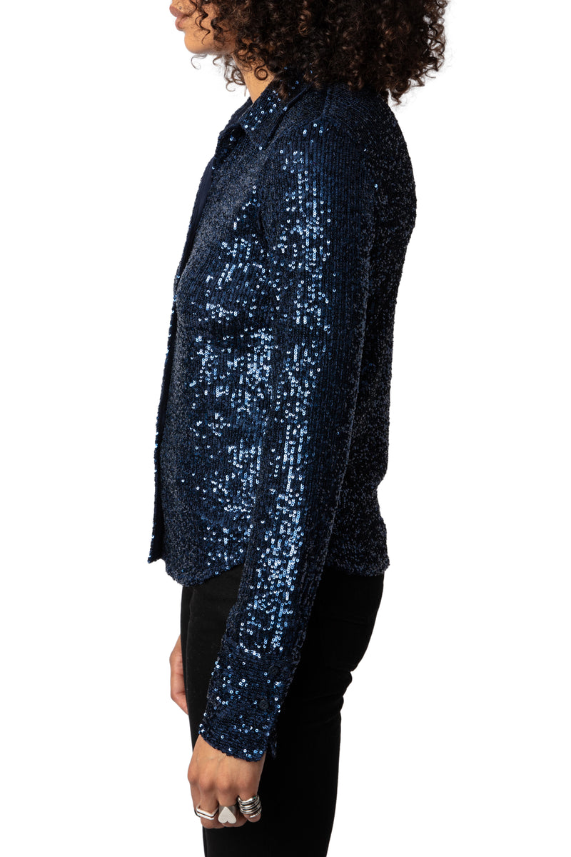 ZADIG & VOLTAIRE TAWNY BLUE SEQUIN BLOUSE