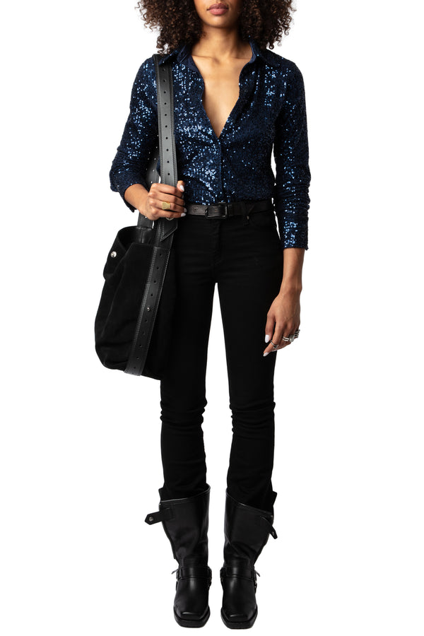 ZADIG & VOLTAIRE TAWNY BLUE SEQUIN BLOUSE