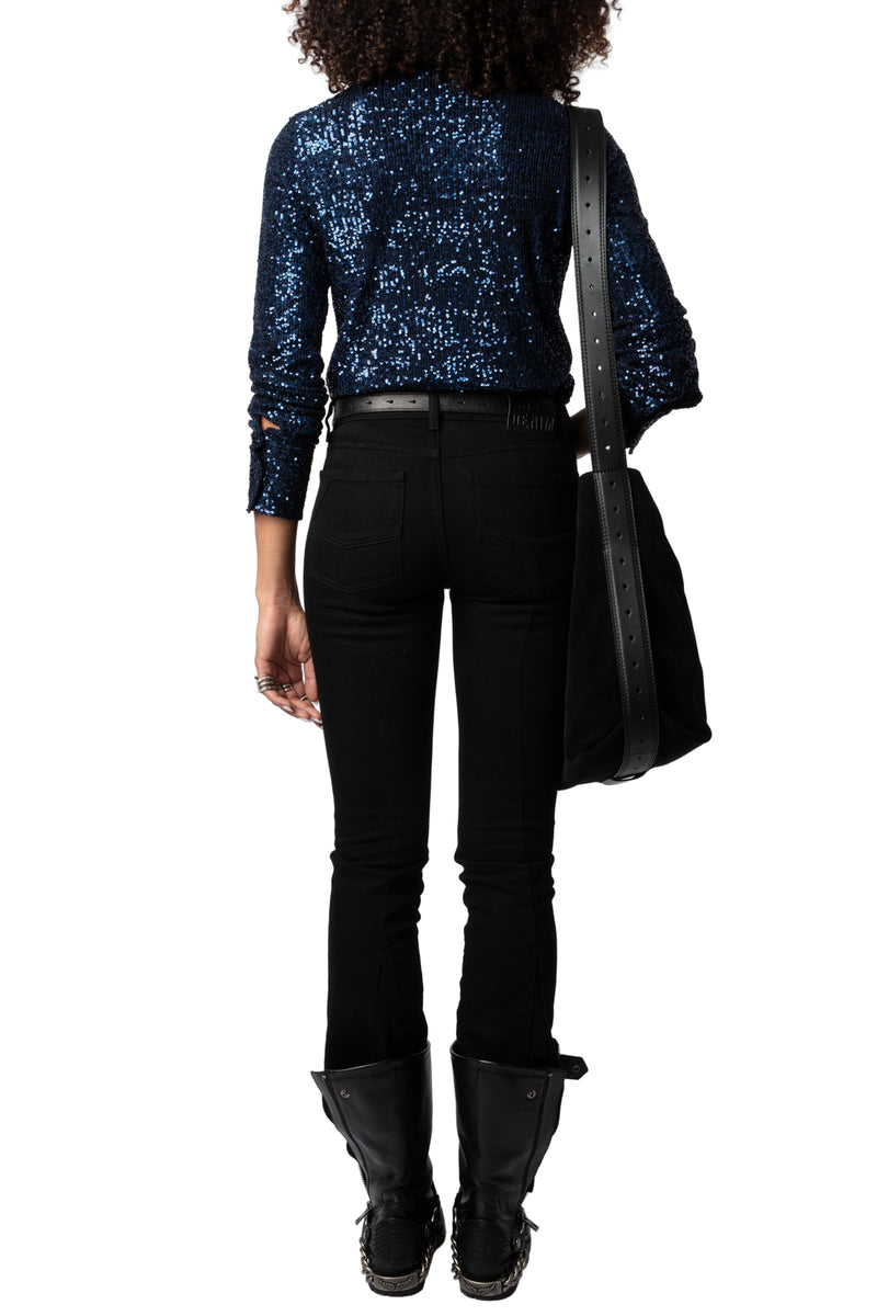 ZADIG & VOLTAIRE TAWNY BLUE SEQUIN BLOUSE