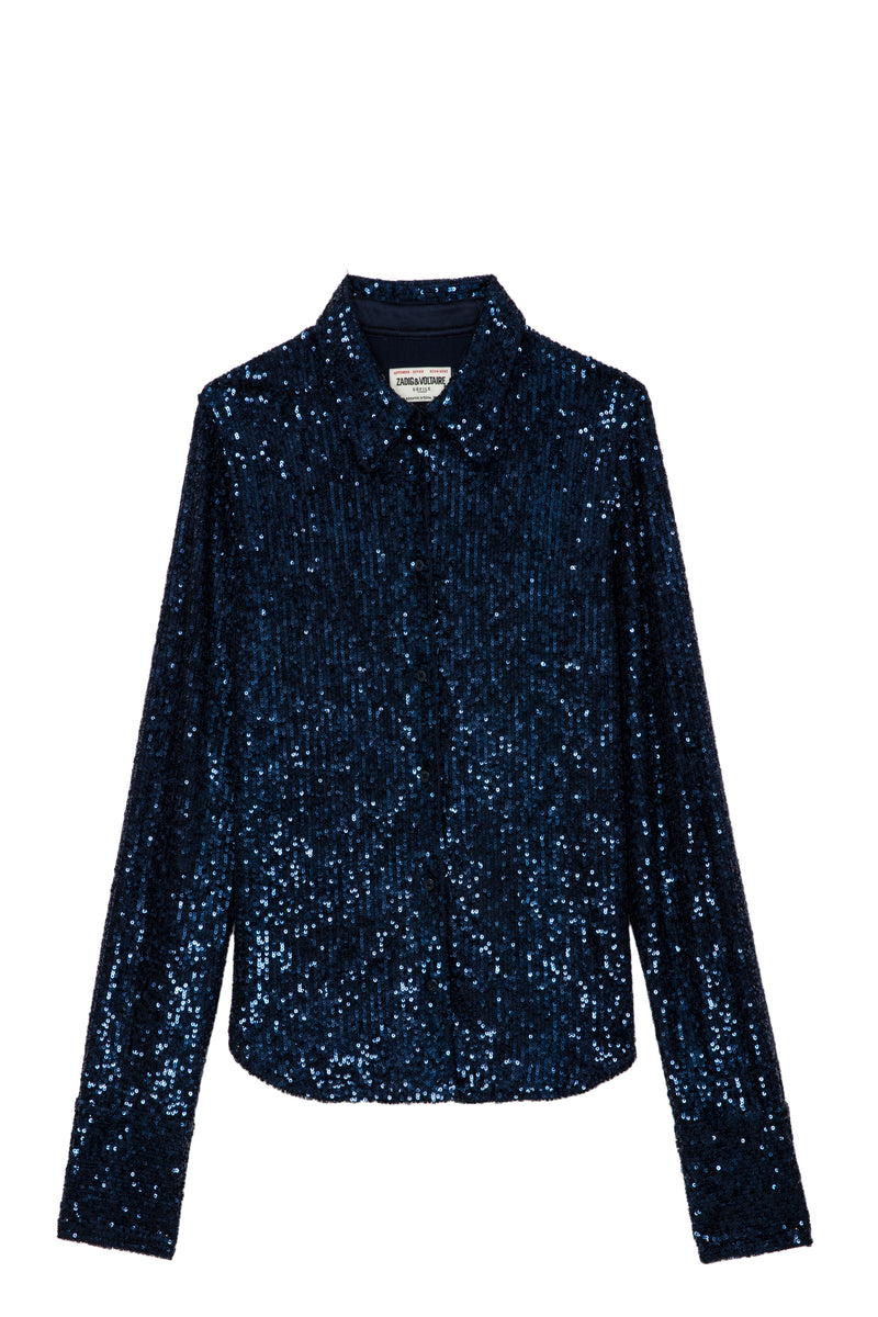 ZADIG & VOLTAIRE TAWNY BLUE SEQUIN BLOUSE