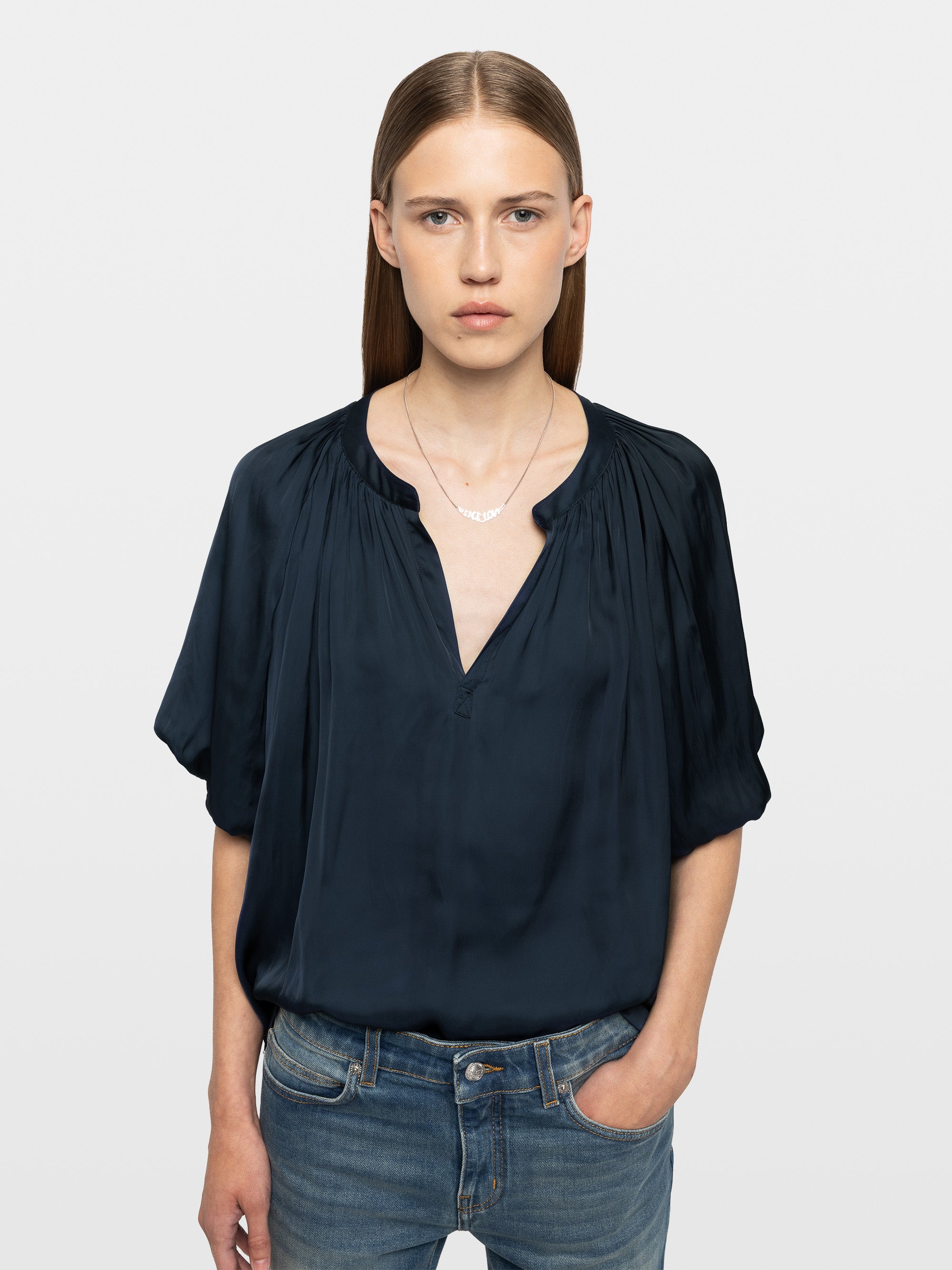 ZADIG & VOLTAIRE TEKO SATIN TOP MARINE