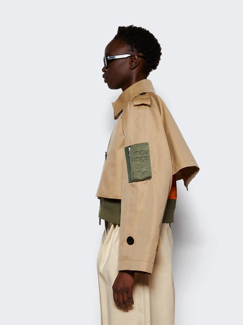 SACAI CROPPED BEIGE TRENCH JACKET