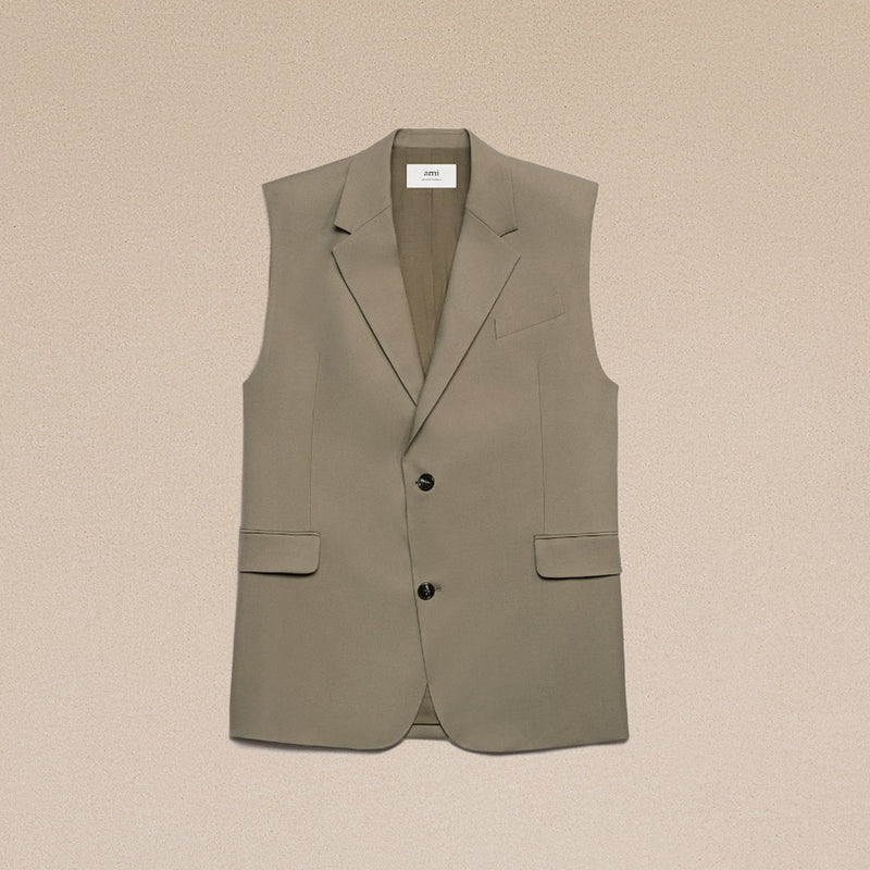AMI PARIS TWO-BUTTON WAISTCOAT IN TAUPE