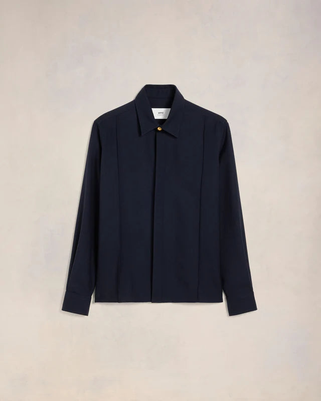 AMI PARIS LONG NAVY PINTUCK SHIRT