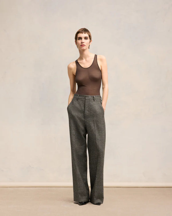 AMI PARIS DARK COFFEE WIDE LEG TROUSERS