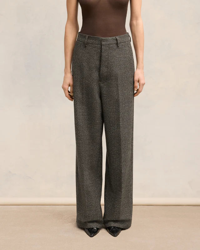 AMI PARIS DARK COFFEE WIDE LEG TROUSERS