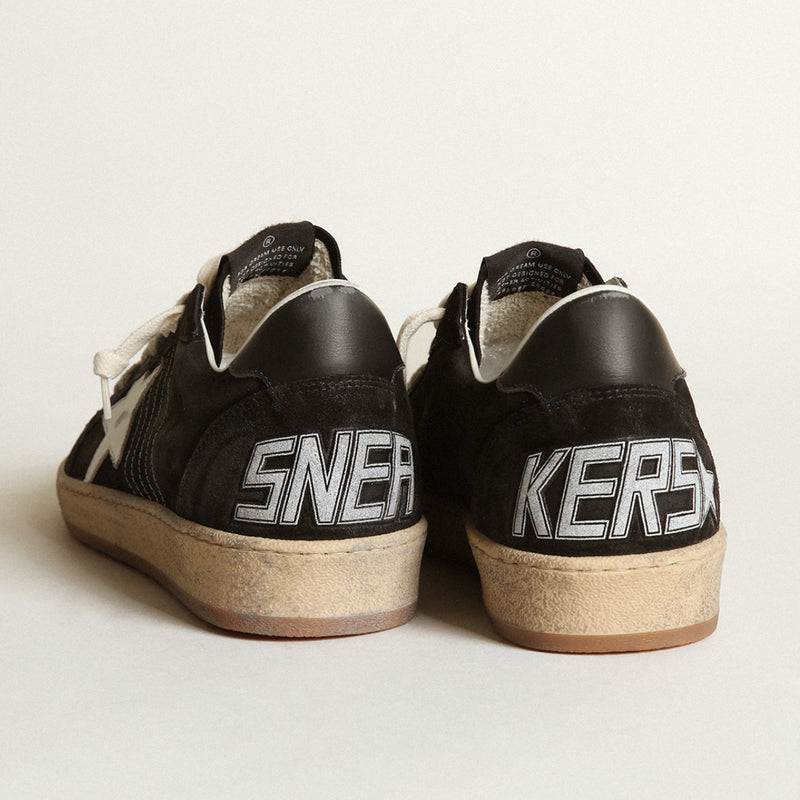 GOLDEN GOOSE BALL STAR SNEAKERS IN BLACK SUEDE & WHITE LEATHER