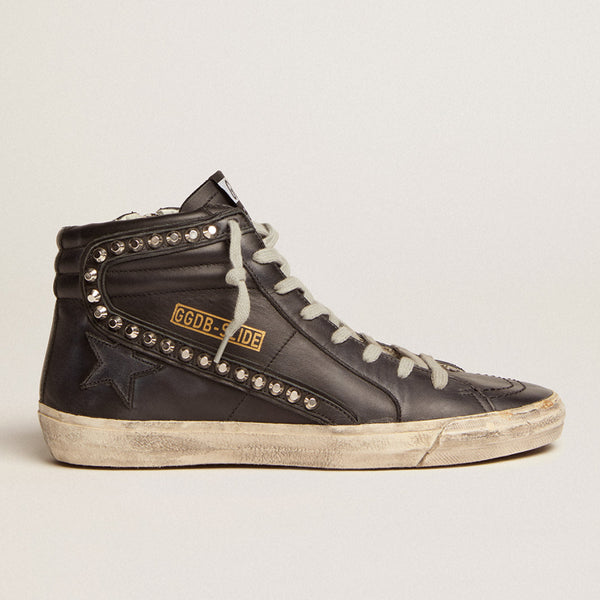 GOLDEN GOOSE SLIDE CLASSIC SNEAKERS IN BLACK WITH STUDDING