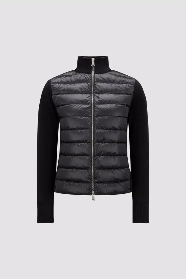 MONCLER PADDED WOOL BLACK CARDIGAN