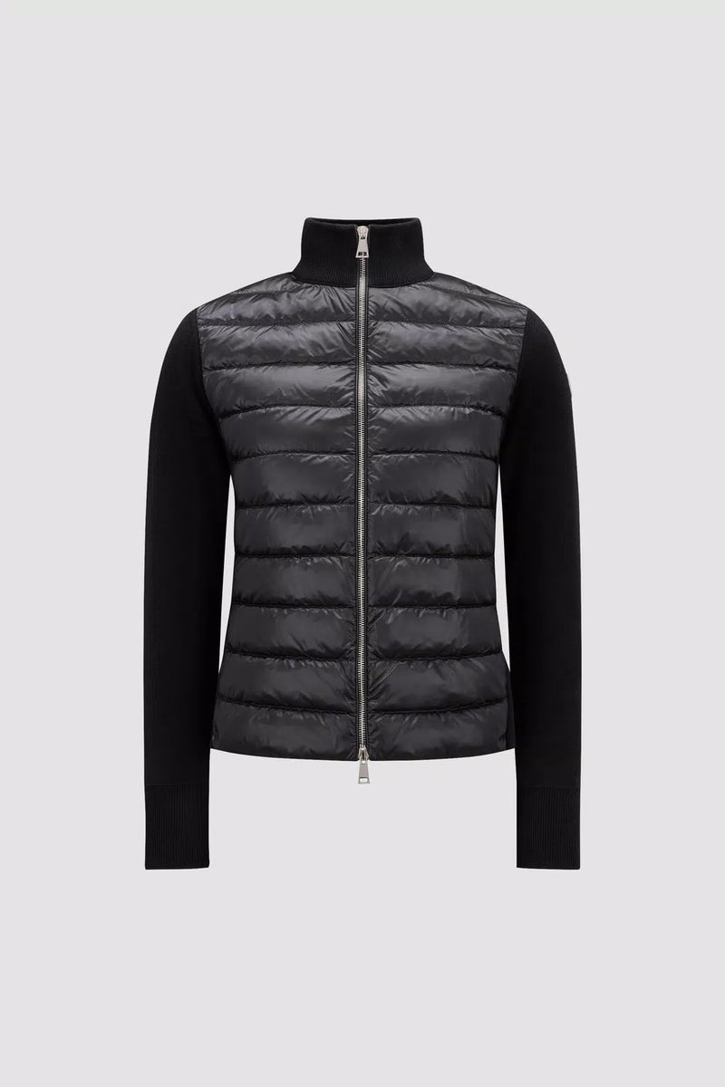 MONCLER PADDED WOOL BLACK CARDIGAN