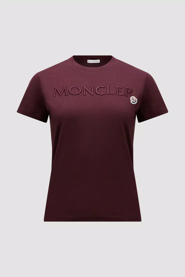 MONCLER BURGUNDY EMBROIDERED LOGO T-SHIRT