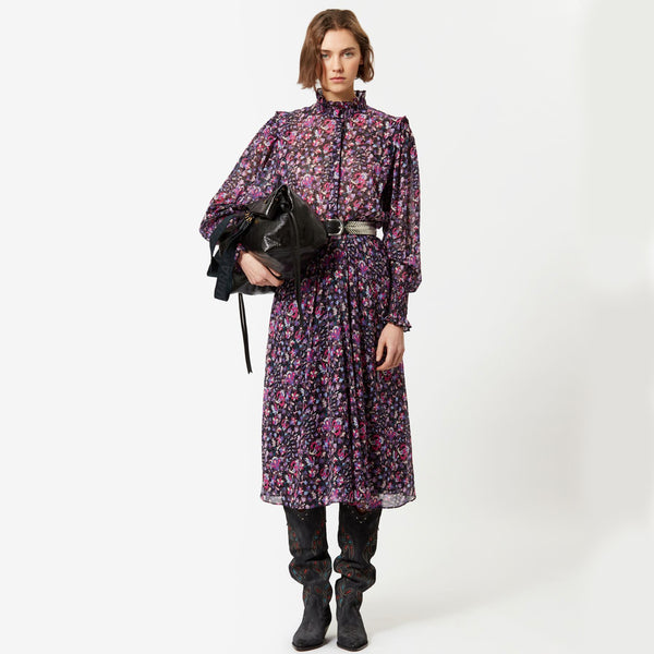ISABEL MARANT ÉTOILE GALOA COTTON DRESS IN MIDNIGHT PINK