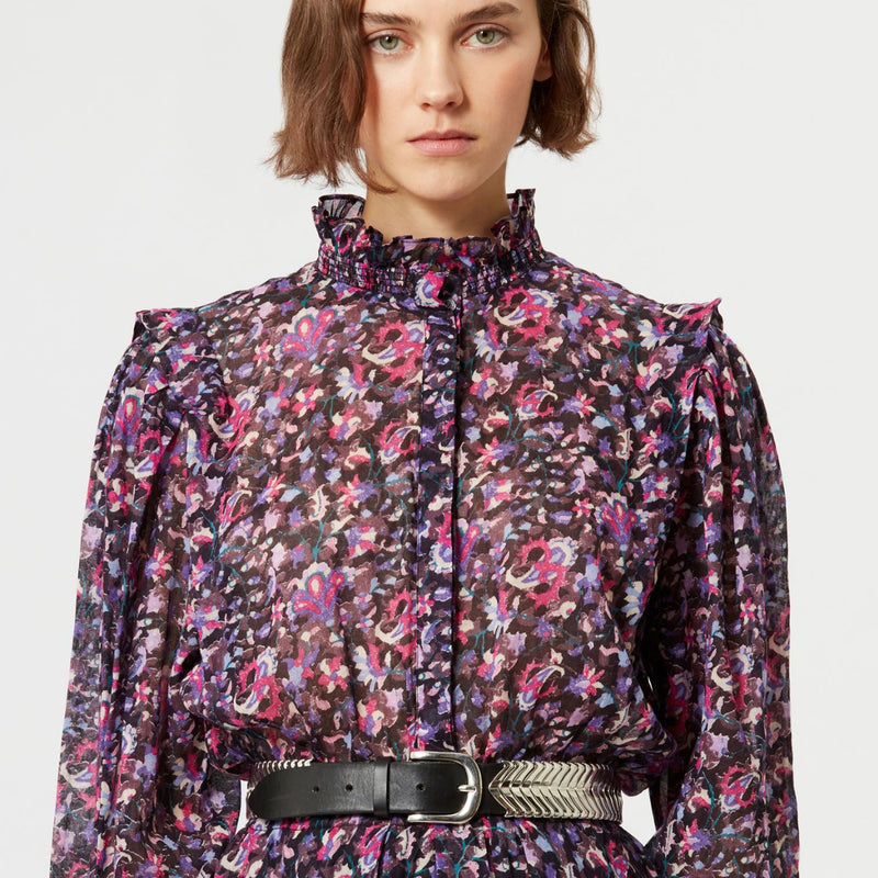 ISABEL MARANT ÉTOILE GALOA COTTON DRESS IN MIDNIGHT PINK
