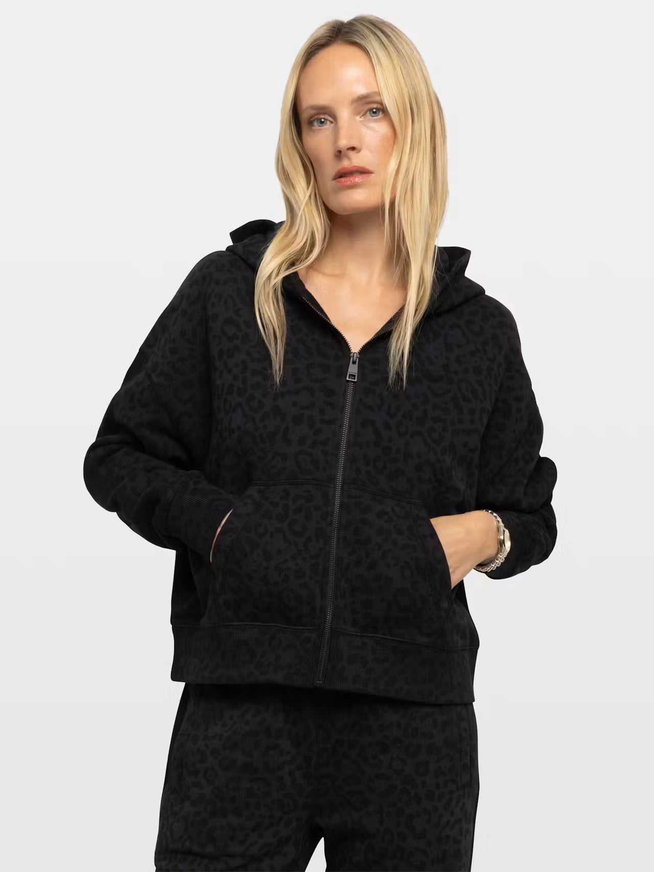 ZADIG & VOLTAIRE SWEE LEOPARD PRINT ZIP HOODIE