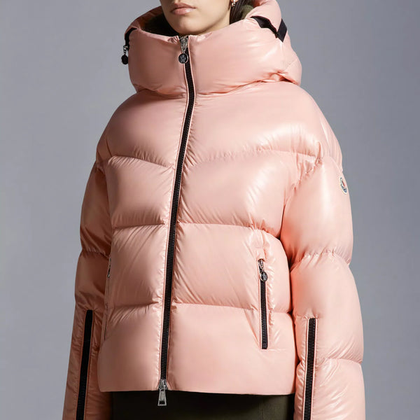 MONCLER  HUPPE SHORT DOWN JACKET IN LIGHT PINK