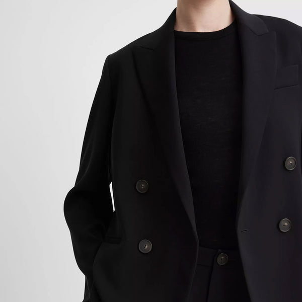 VINCE CREPE DOUBLE-BREASTED BLAZER IN BLACK