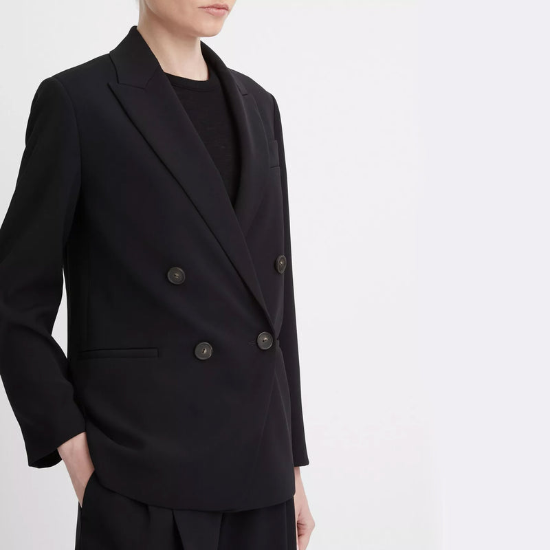 VINCE CREPE DOUBLE-BREASTED BLAZER IN BLACK