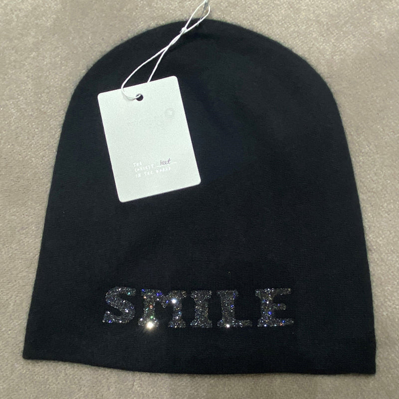 WARM-ME SMILE CRYSTAL & CASHMERE BEANIE IN BLACK