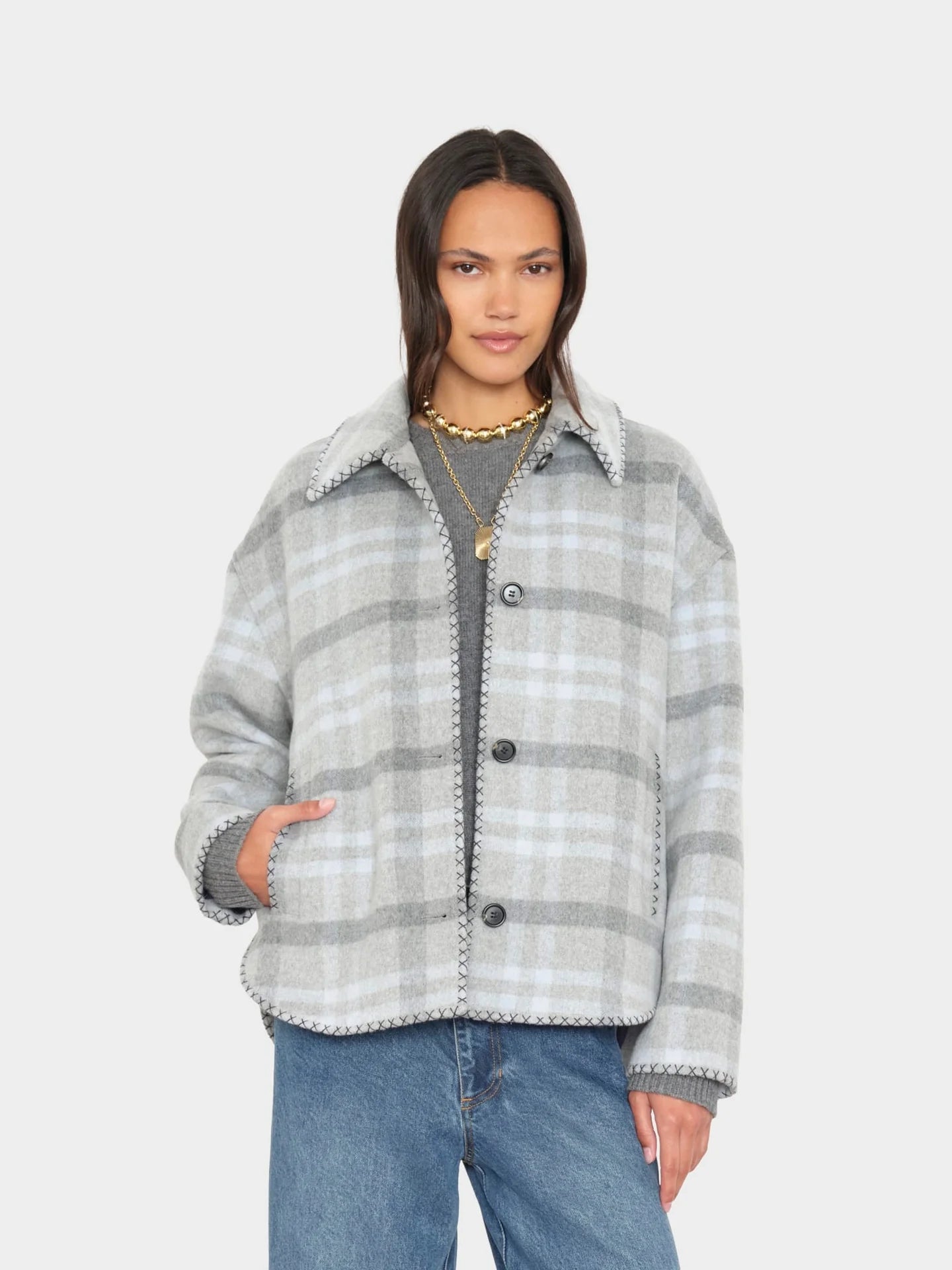 XIRENA DEAN JACKET FROST BLUE PLAID