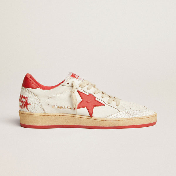 GOLDEN GOOSE BALL STAR SNEAKERS IN WHITE & STRAWBERRY RED