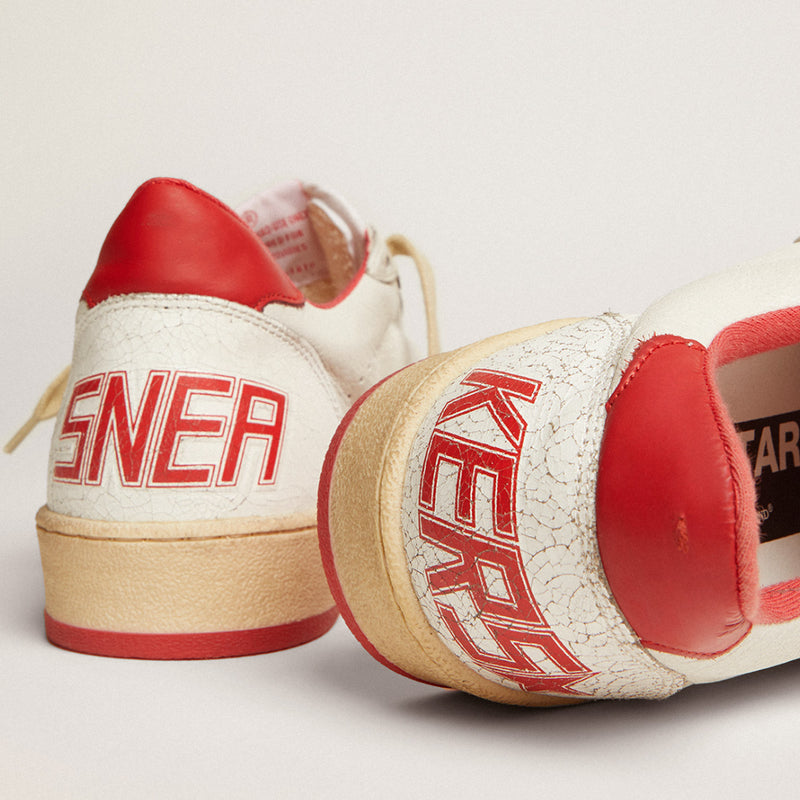 GOLDEN GOOSE BALL STAR SNEAKERS IN WHITE & STRAWBERRY RED