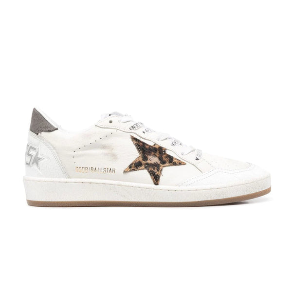 GOLDEN GOOSE BALL STAR SNEAKERS IN WHITE WITH LEOPARD-PRINT STAR