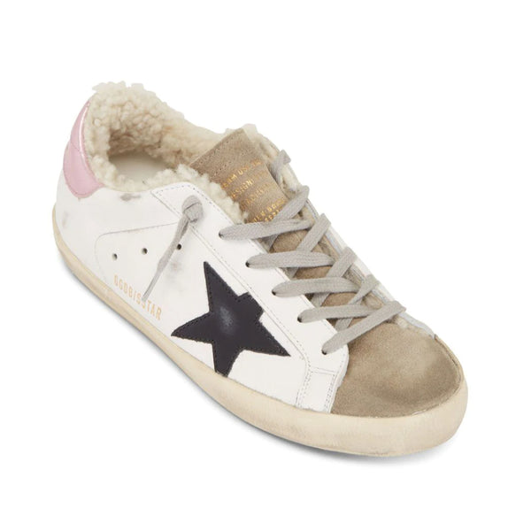 GOLDEN GOOSE SUPER STAR WITH SHEARLING IN WHITE, PINK & BLACK