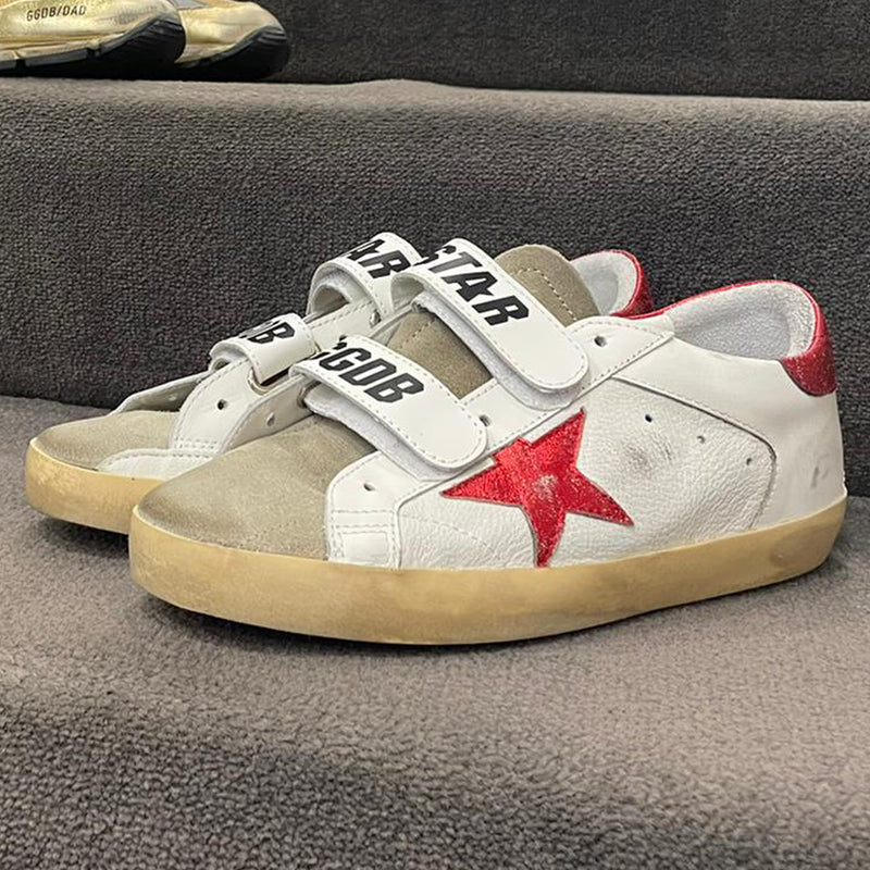 GOLDEN GOOSE OLD SCHOOL SNEAKERS IN WHITE & RED